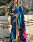 Blue Zari Woven Paithani Silk Saree with Vitthal Rukmini Pallu