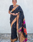 Black Zari Woven Paithani Silk Saree with Vitthal Rukmini Pallu