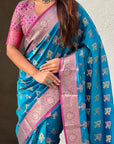 Rama Blue Soft Ikkat Patola Zari Woven Silk Saree