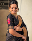 Black Zari Woven Paithani Silk Saree with Vitthal Rukmini Pallu
