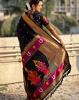 Black Zari Woven Paithani Silk Saree with Vitthal Rukmini Pallu