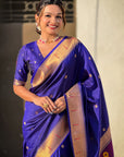 Violet Zari Woven Paithani Silk Saree with Vitthal Rukmini Pallu