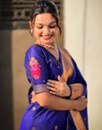 Violet Zari Woven Paithani Silk Saree with Vitthal Rukmini Pallu