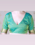 Sea Green Soft Silk Zari Woven Cow and Tree Pattern Saree