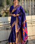Violet Zari Woven Paithani Silk Saree with Vitthal Rukmini Pallu