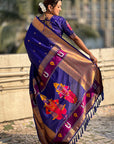 Violet Zari Woven Paithani Silk Saree with Vitthal Rukmini Pallu