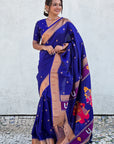 Violet Zari Woven Paithani Silk Saree with Vitthal Rukmini Pallu