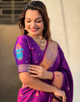 Purple Zari Woven Paithani Silk Saree with Vitthal Rukmini Pallu