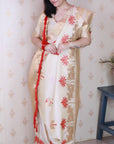 Cream Soft Silk Zari Woven Cow and Tree Pattern Saree