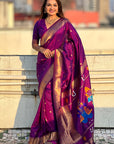 Purple Zari Woven Paithani Silk Saree with Vitthal Rukmini Pallu