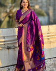 Purple Zari Woven Paithani Silk Saree with Vitthal Rukmini Pallu