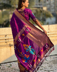 Purple Zari Woven Paithani Silk Saree with Vitthal Rukmini Pallu