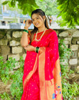 Rani Pink Soft Paithani Silk with Swan Pattern Pallu and Brocade Zari Blouse