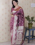 Dusty Pink Banarasi Silver Zari Woven Soft Silk Saree