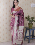 Dusty Pink Banarasi Silver Zari Woven Soft Silk Saree