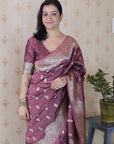 Dusty Pink Banarasi Silver Zari Woven Soft Silk Saree