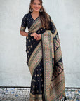 Black Pashmina Silk with detailed Meenakari Zari Woven Saree