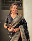 Black Pashmina Silk with detailed Meenakari Zari Woven Saree