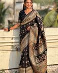 Black Pashmina Silk with detailed Meenakari Zari Woven Saree