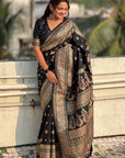 Black Pashmina Silk with detailed Meenakari Zari Woven Saree