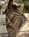 Black Pashmina Silk with detailed Meenakari Zari Woven Saree