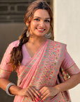 Baby Pink Pashmina Silk with detailed Meenakari Zari Woven Saree
