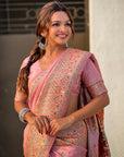 Baby Pink Pashmina Silk with detailed Meenakari Zari Woven Saree