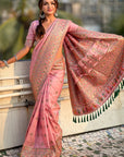 Baby Pink Pashmina Silk with detailed Meenakari Zari Woven Saree