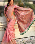 Baby Pink Pashmina Silk with detailed Meenakari Zari Woven Saree