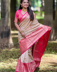 Cream Tissue Kanjivaram Silk Zari Woven Contrast Big Border Saree