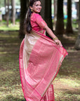 Cream Tissue Kanjivaram Silk Zari Woven Contrast Big Border Saree
