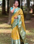 Yellow Tissue Kanjivaram Silk Zari Woven Contrast Big Border Saree