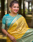 Yellow Tissue Kanjivaram Silk Zari Woven Contrast Big Border Saree