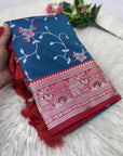 Rama Blue Premium Banarasi Silk Zari Woven Meenakari Floral Jaal Saree