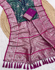 Peacock Blue Premium Banarasi Silk Zari Woven Meenakari Floral Jaal Saree