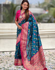 Dark Blue Soft Patola Lehehriya Zari Woven Contrast Silk Saree