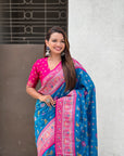 Blue Soft Patola Lehehriya Zari Woven Contrast Silk Saree