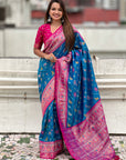 Blue Soft Patola Lehehriya Zari Woven Contrast Silk Saree