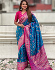 Blue Soft Patola Lehehriya Zari Woven Contrast Silk Saree