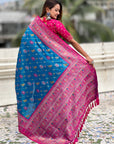 Blue Soft Patola Lehehriya Zari Woven Contrast Silk Saree