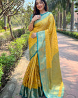 Yellow Tissue Kanjivaram Silk Contrast Rich Zari Woven Saree