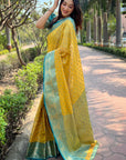 Yellow Tissue Kanjivaram Silk Contrast Rich Zari Woven Saree