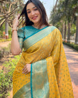 Yellow Tissue Kanjivaram Silk Contrast Rich Zari Woven Saree