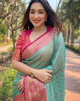 Sky Blue Tissue Kanjivaram Silk Contrast Rich Zari Woven Saree