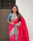 Pink Soft Patola Lehehriya Zari Woven Contrast Silk Saree