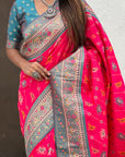 Pink Soft Patola Lehehriya Zari Woven Contrast Silk Saree