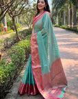 Sky Blue Tissue Kanjivaram Silk Contrast Rich Zari Woven Saree