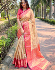 Cream Tissue Kanjivaram Silk Contrast Rich Zari Woven Saree