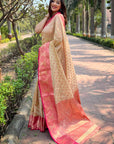 Cream Tissue Kanjivaram Silk Contrast Rich Zari Woven Saree