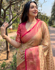 Cream Tissue Kanjivaram Silk Contrast Rich Zari Woven Saree